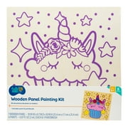 Hello Hobby Wood Art Board Painting Kit, Purple Unicorn Cupcake Design, 6 Acrylic Paints, Boys and Girls, Child, Ages 5+