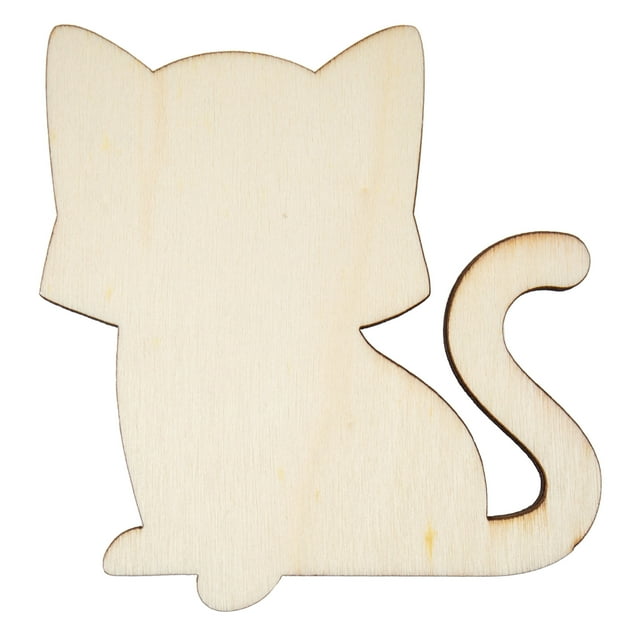 Hello Hobby Wood Cat Shape, Ready-to-Decorate Die-Cut Shape, 3.5