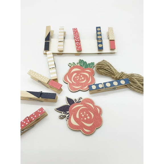 Hello Hobby Wood Pink Clothes Pin Flower, 13 Pieces, 1m Each - Art and Craft Adult, Unisex