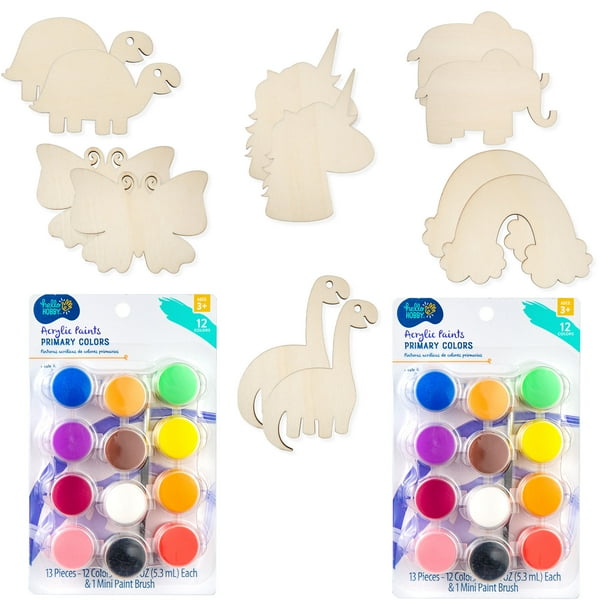 Hello Hobby Wood Shapes Painting Kit, 12Pack PainT Your Own Wooden