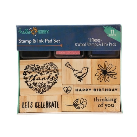 Hello Hobby Wood Stamps & Stamp Ink Set, Let's Celebrate - Reusable