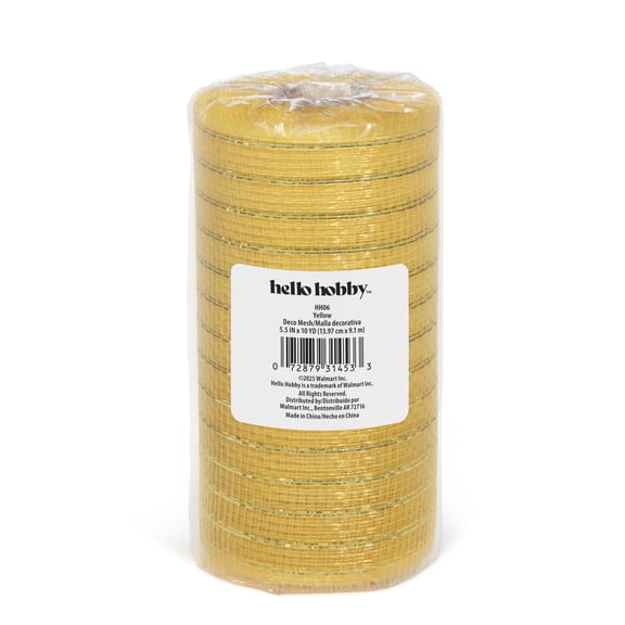 Hello Hobby Yellow Deco Mesh for Crafts, Ribbons and Decorations, 5.5 in x 10 yd