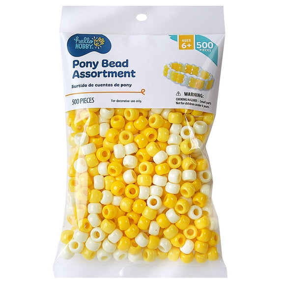 Hello Hobby Pony Bead Mix, Yellow, 500 Pieces, Plastic Craft Beads for Jewelry Making and DIY Projects