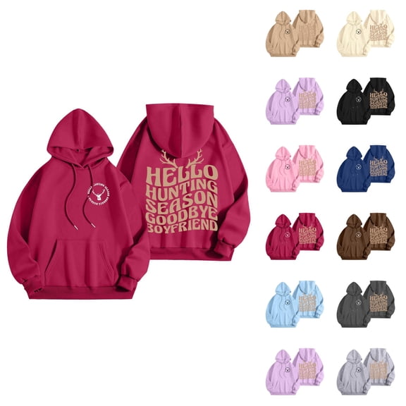 Hello Hunting Season Goodbye Boyfriend Hoodies for Women Fall Winter Long Sleeve Hooded Sweatshirt with Pockets Pullover Tops