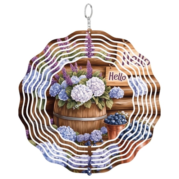 Hello Hydrangea Autumn 3D Wind Spinner, Stainless Steel Hanging Decor, Fall Flower Garden Art