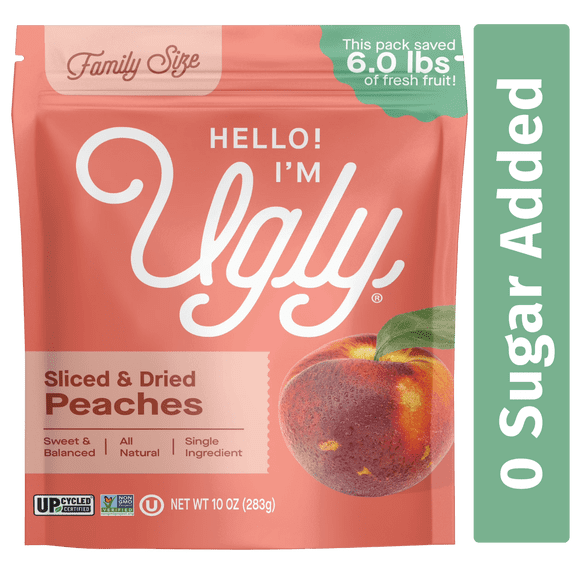 Hello! Im Ugly Sliced & Dried Peaches, No Sugar Added Snacks, Unsweetened Dried Fruit, 10 oz