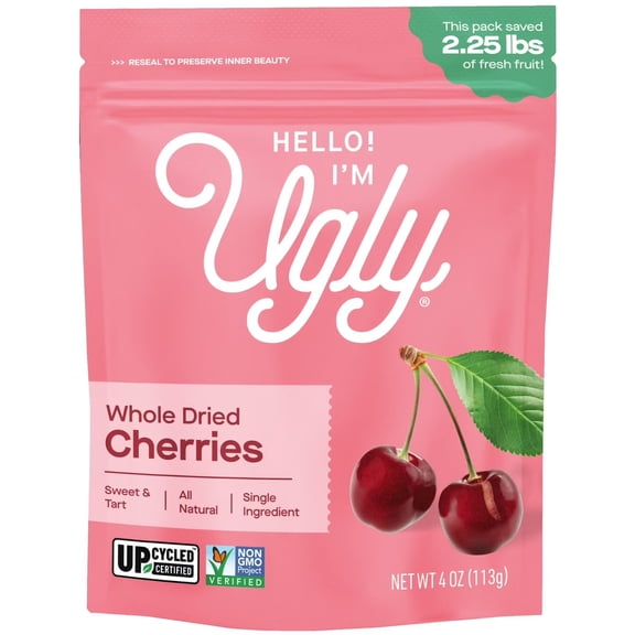Hello! I'm Ugly Dried & Whole Cherries, No Sugar Added Snacks, Unsweetened Dried Fruit, 4 oz
