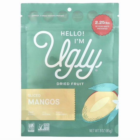 Hello! I'm Ugly, Dried Fruit, Sliced Mangos, 3 oz Pack of 2