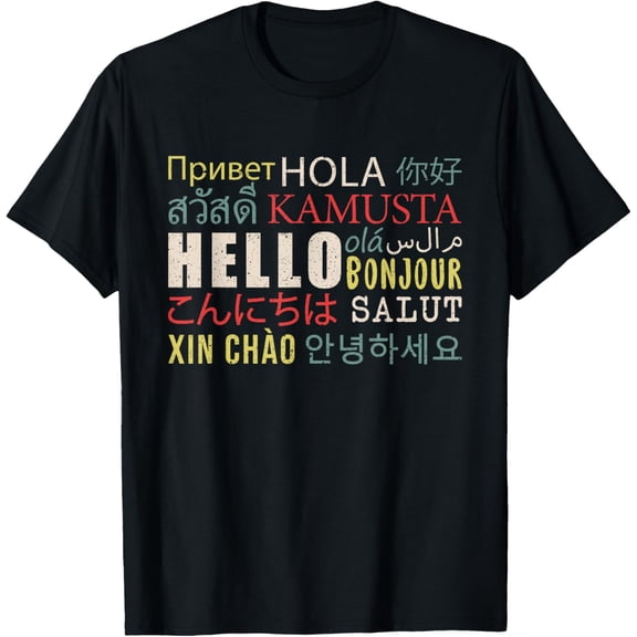 Hello In Language ELL English Language Learning T-Shirt men and women can wear,black,white,creative gift