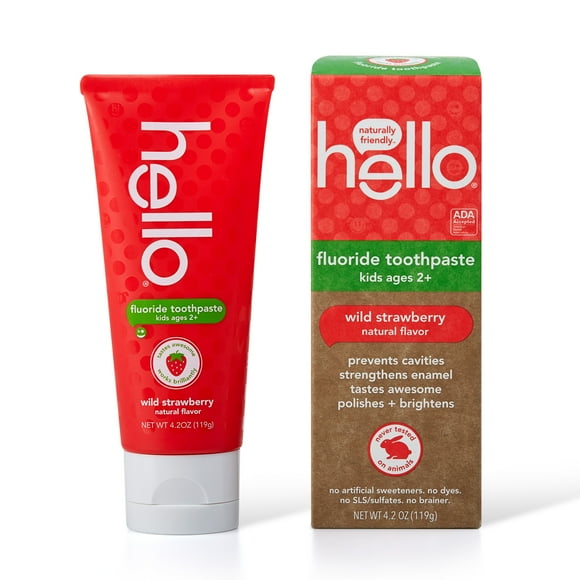 Hello Kids Fluoride Toothpaste Prevents Cavities Vegan and SLS Free Natural Wild Strawberry 4.2 oz