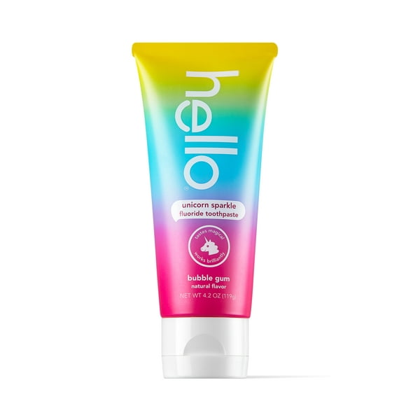 Hello Kids Unicorn Sparkle Fluoride Toothpaste with Natural Bubble Gum Flavor, Vegan, SLS & Gluten Free, 4.2oz
