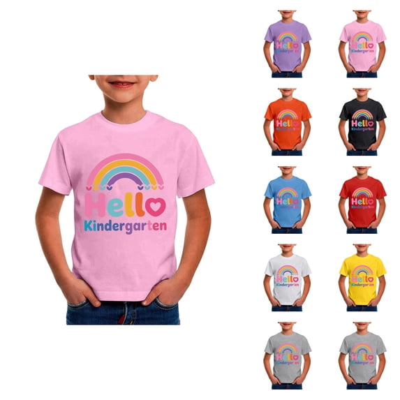 Hello Kindergarten Boys T Shirts Short Sleeve Back to School Print T Shirts Crewneck Kids Clothes 3-13 Years