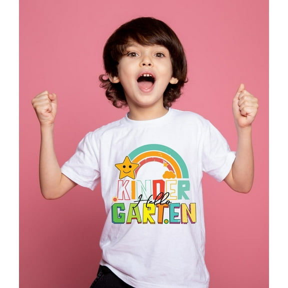 Hello Kindergarten Rainbow T-Shirt for Boys – 100% Cotton Back to School Tee