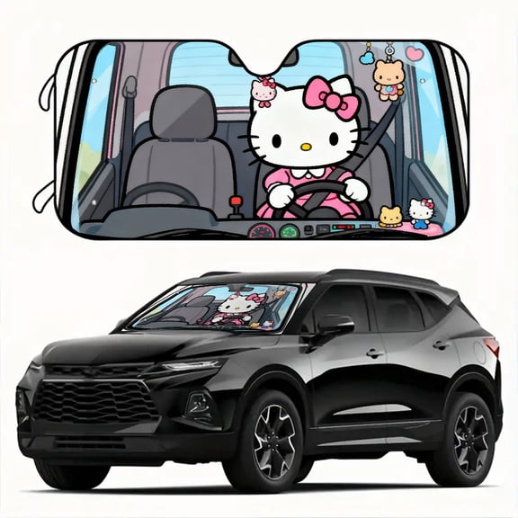 Hello Kit ty Foldable Windshield Sunshade — Easy to install, universal size, fits most vehicle models.