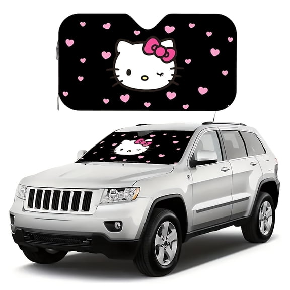 Hello Kit ty Foldable Windshield Sunshade  Easy to install, universal size, fits most vehicle models.
