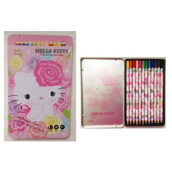 Hello Kitty 12 Colored Pencils Roses Metal Tin