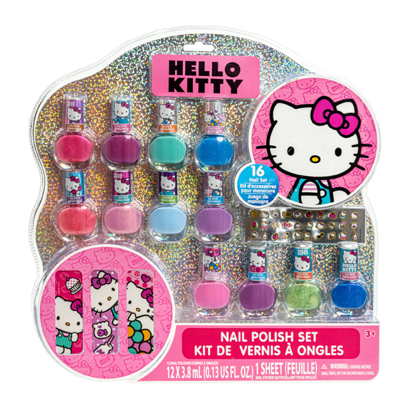 Hello Kitty 12 Piece Nail Polish Set, Water-Based Peelable with Glittery, Shimmery and Opaque Colors, Ages 3+ by Townley Girl