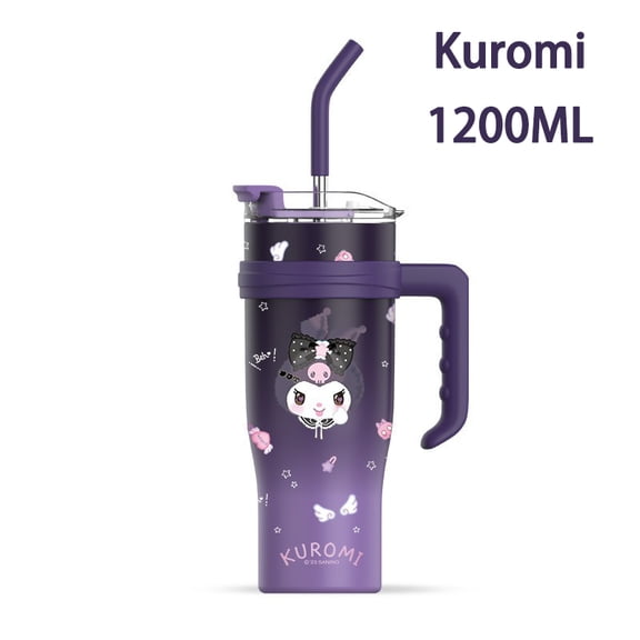 Hello Kitty 1200ml Water Bottle with Straw Mug Kuromi Melody Stainless Cups Cinnamoroll Gift