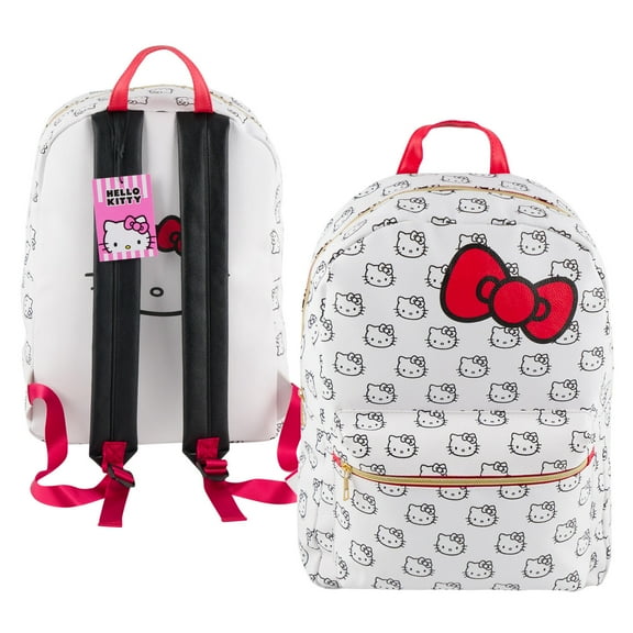 Hello Kitty 16" PU Leather Allover Print Large School Backpack -WHITE