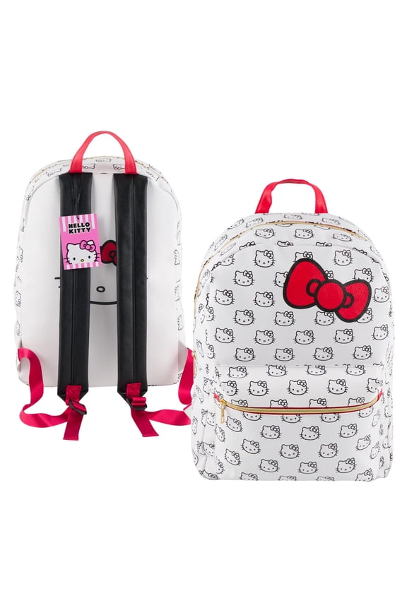 16" PU Leather Allover Print Large School Backpack -WHITE
