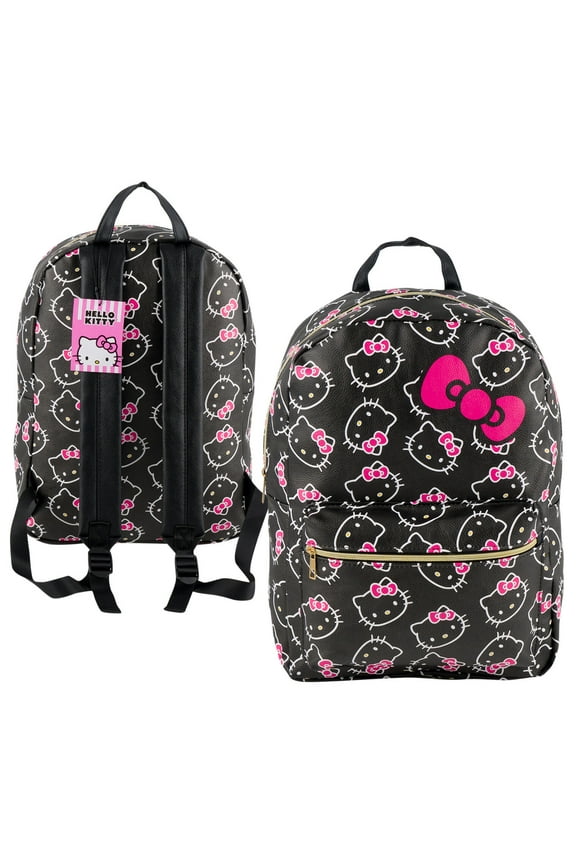 16" PU Leather Allover Print Large School Backpack