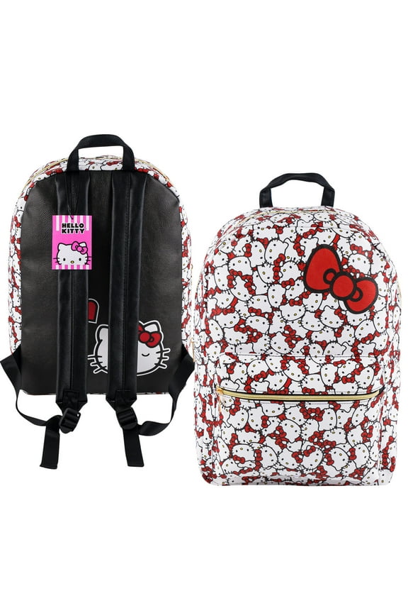 16" PU Leather Red Bow Allover Print Large School Backpack