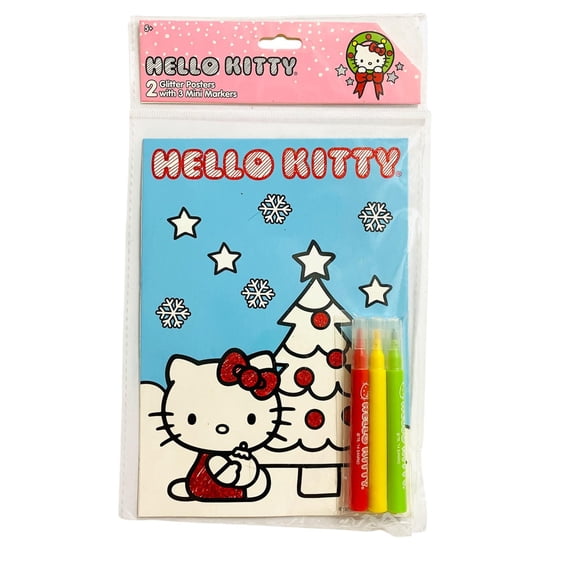 Hello Kitty 2 Mini Glitter Posters with 3 Markers - Various Designs