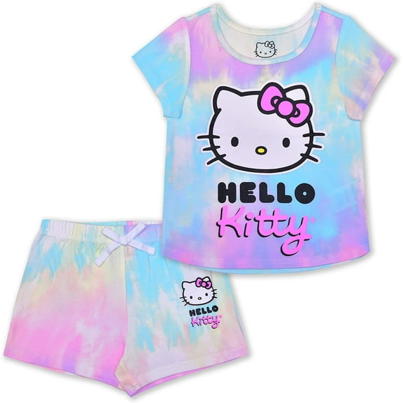 Hello Kitty Sanrio Girls 2 Piece Tie Dye T-Shirt and Shorts Set for Toddlers