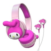 Hello Kitty 2-in-1 Wireless Bluetooth Headphones with Wired Earbuds - Foldable, Adjustable & Padded Headband, Onboard Controls, Squishy Ear Cups, Aux Cable Connectivity, Handsfree Calling
