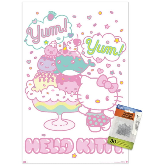 Hello Kitty: 20 Kawaii Vacation - Yum Wall Poster with Push Pins, 14.725" x 22.375"