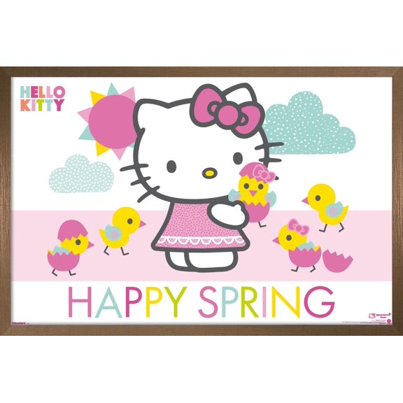 Hello Kitty: 2015 Spring - Happy Spring with Chicks Wall Poster, 22.375" x 34" Framed