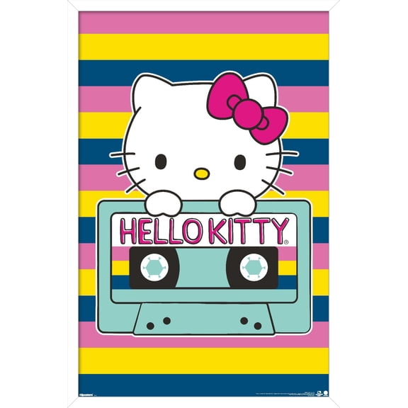 Hello Kitty: 2016 General - Vintage Cassette Tape Wall Poster, 14.725" x 22.375" Framed