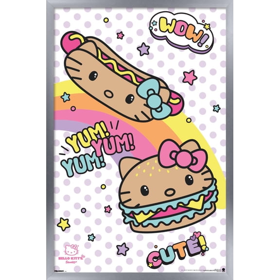 Hello Kitty: 2018 Kawaii Burger Shoppe - Yum Yum Fun Wall Poster, 14.725" x 22.375" Framed