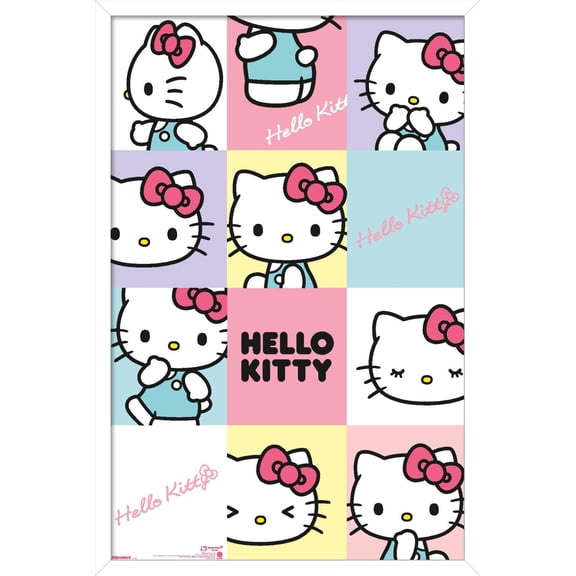 Hello Kitty: 2023 Core - Playful Pastel Kitty Grid Wall Poster, 22.375" x 34" Framed