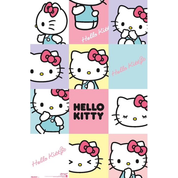 Hello Kitty: 2023 Core - Playful Pastel Kitty Grid Wall Poster, 22.375" x 34"