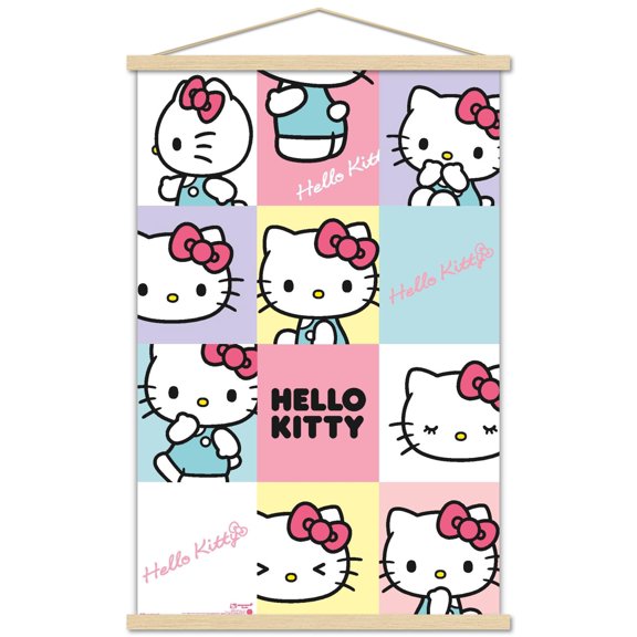 Hello Kitty: 2023 Core - Playful Pastel Kitty Grid Wall Poster with Magnetic Frame, 22.375" x 34"