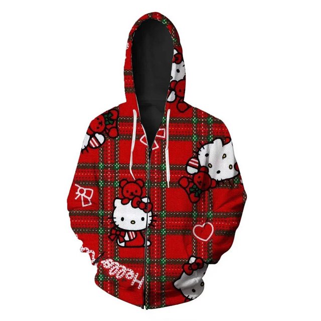 Hello Kitty 2024 Clothing Yellow Hoodie College Zip Sweatshirt Women‘s