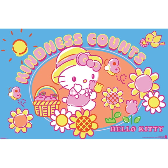 Hello Kitty: 2024 Garden Doodle - Kindness Counts Flowers Wall Poster, 14.725" x 22.375"
