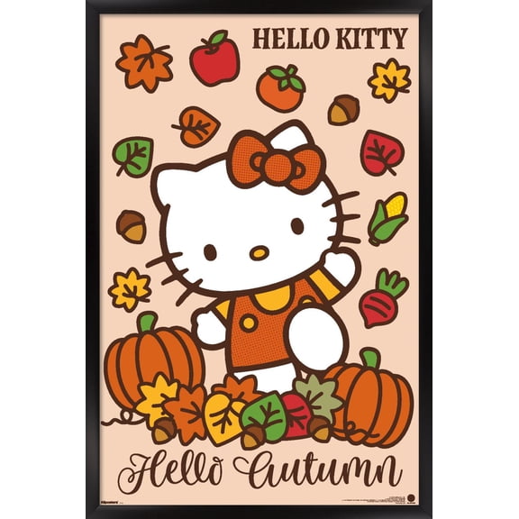 Hello Kitty: 2025 Harvest - Autumn Leaves and Plaid Bow Wall Poster, 14.725" x 22.375" Framed