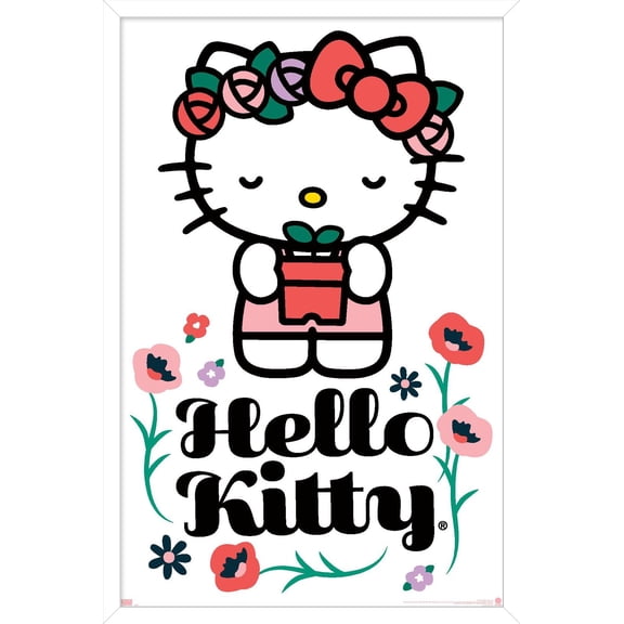 Hello Kitty: 21 Spring Cleaning - Kitty With Plant Wall Poster, 22.375" x 34" Framed