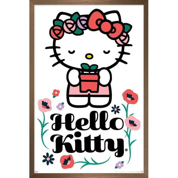 Hello Kitty: 21 Spring Cleaning - Kitty With Plant Wall Poster, 22.375" x 34" Framed