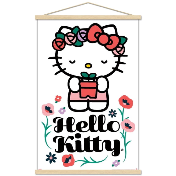 Hello Kitty: 21 Spring Cleaning - Kitty With Plant Wall Poster with Magnetic Frame, 22.375" x 34"