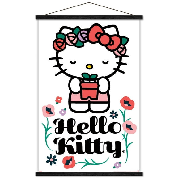Hello Kitty: 21 Spring Cleaning - Kitty With Plant Wall Poster with Magnetic Frame, 22.375" x 34"