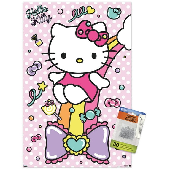 Hello Kitty: 21 Sugar Rush - Rainbow Wall Poster with Push Pins, 14.725" x 22.375"