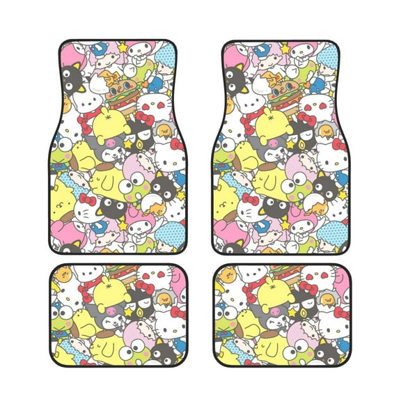 Hello Kitty(3) Car Floor Mats Universal SUV Front Rear Floor Foot Mats 4-Piece Full Set with Non-Slip Rubber Backing