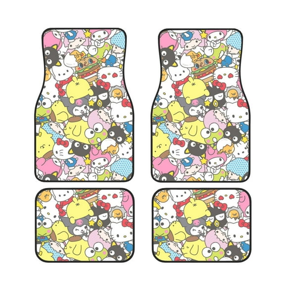 Hello Kitty(3) Car Floor Mats Universal SUV Front Rear Floor Foot Mats 4-Piece Full Set with Non-Slip Rubber Backing
