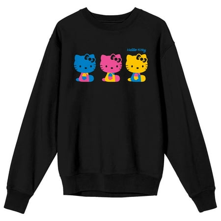 Hello Kitty 3 Colorful Characters Juniors Black Long Sleeve Shirt -3XL