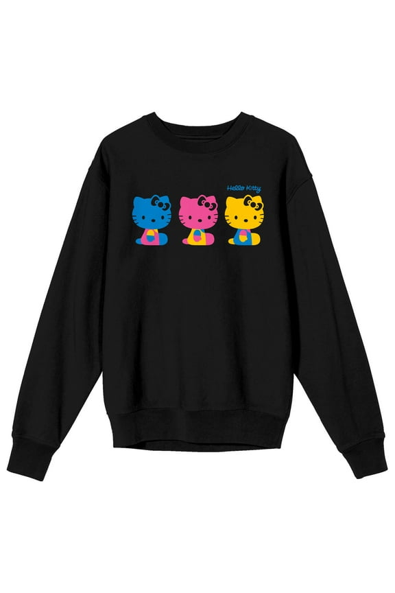 Hello Kitty 3 Colorful Characters Juniors Black Long Sleeve Shirt
-Small