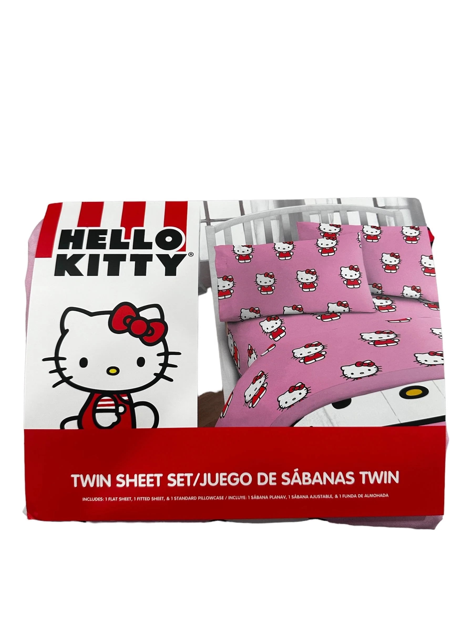 Hello Kitty 3 Piece Classic Girl In Red Pink Bed Sheet Set, Twin