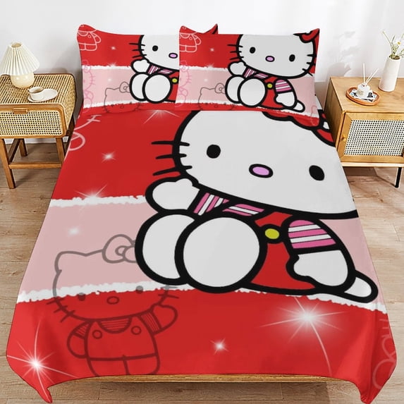 Hello Kitty 3-Piece Comforter Set for Bedroom, Hello Kitty Bedding Set for Kids Adults, Soft Microfiber Duvet Cover Set with Zipper Closure, 1 Duvet Cover + 2 Pillow Covers